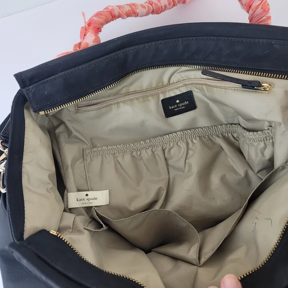 Kate Spade black diaper back, Peachy coral wrapped handles - Picture 9 of 11